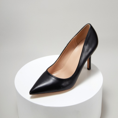 Zapatos de vestir para mujer con punta puntiaguda y tacón de aguja sintético negro