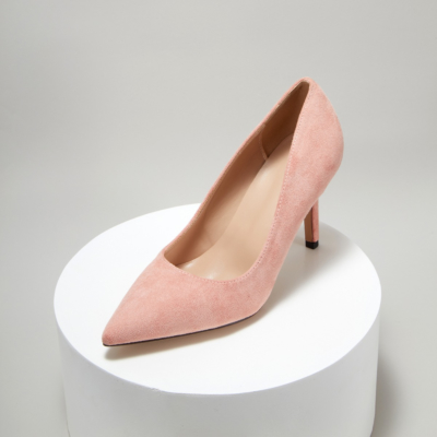 Zapatos de vestir de mujer con tacón de aguja y punta puntiaguda de gamuza rosa