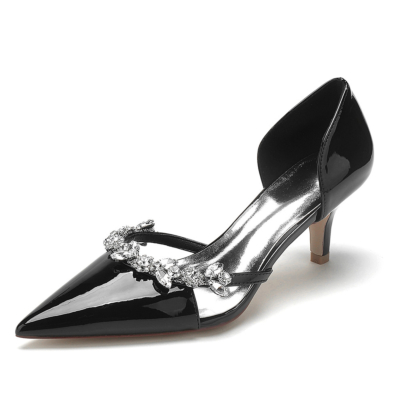 Negro Slip On Jeweled D'orsay Pumps Vestidos Zapatos Kitten Heels para baile