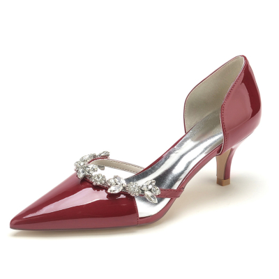 Burdeos Slip On Jeweled D'orsay Pumps Vestidos Zapatos Kitten Heels para baile