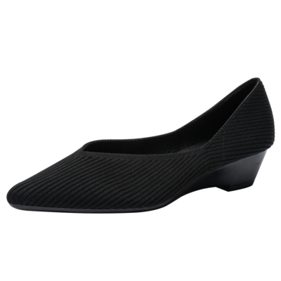 Zapatos de tacón de cuña negros sólidos Zapatos de trabajo de tacón bajo acolchados para mujeres