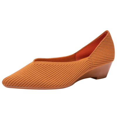 Zapatos de tacón de cuña anaranjados sólidos, zapatos de trabajo de tacón bajo acolchados para mujer