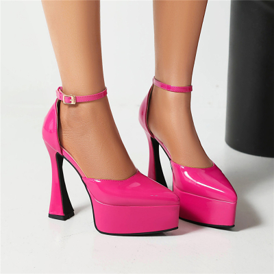 Magenta Spool Heels Platform D'orsay Shoes Sandalias con correa en el tobillo y punta cerrada