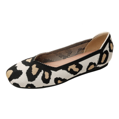 Zapatos planos con punta cuadrada y estampado de leopardo beige para mujer, zapatos planos de trabajo cómodos