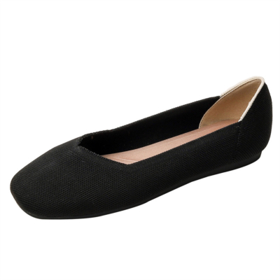 Zapatos planos negros con punta cuadrada para trabajo cómodo para mujer