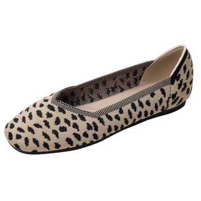 Zapatos planos con punta cuadrada y estampado de leopardo color caqui para mujer, zapatos planos cómodos para el trabajo