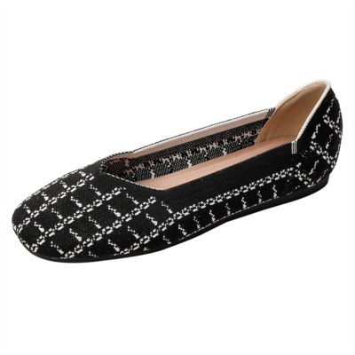 Zapatos planos acolchados con punta cuadrada para mujer, zapatos planos de trabajo cómodos, color negro