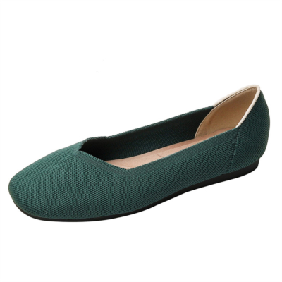 Zapatos planos de mujer de trabajo cómodos con punta cuadrada verde oliva
