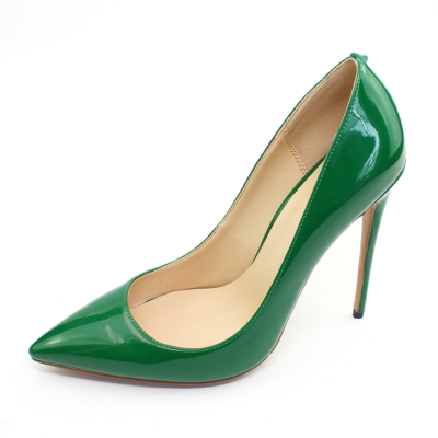 Zapatos de tacón verde oscuro con punta en punta para damas de oficina con tacón alto de 5 pulgadas