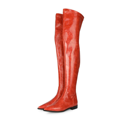 Botas altas hasta el muslo planas elásticas cómodas elásticas rojas