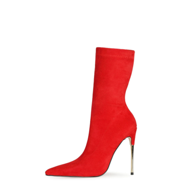 Zapatos de tacón con punta en pico y tacón de aguja elásticos de ante rojos