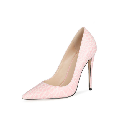 Zapatos de tacón con estampado de serpiente rosa, zapatos de punta estrecha, tacones altos de 10 cm