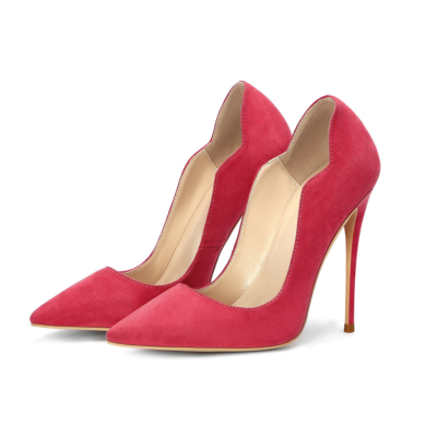 Zapatos de tacón de aguja con punta en punta de ante rojo de mujer