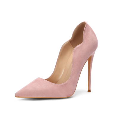 Zapatos de salón de mujer con tacón de aguja en punta de ante rosa