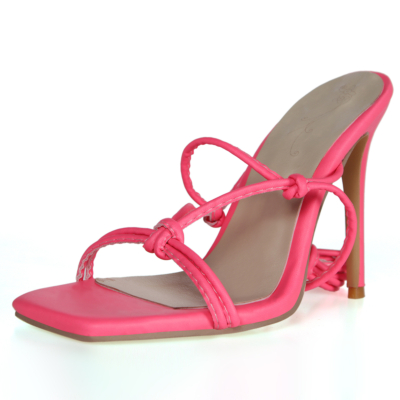 Sandalias de tiras finas con tacón de aguja y punta abierta de color rosa para mujer