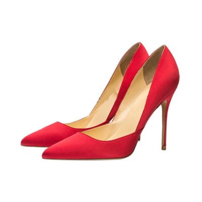 Zapatos de tacón de aguja con corte en V rojos, zapatos de boda elegantes con punta puntiaguda para mujer