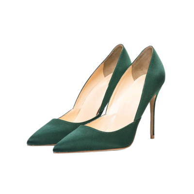 Zapatos de tacón de aguja con corte en V de color verde oscuro, zapatos de boda elegantes con punta en punta para mujer