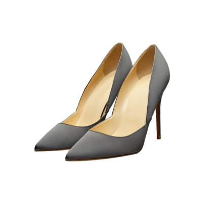 Zapatos de tacón de aguja con corte en V grises, zapatos de boda elegantes con punta puntiaguda para mujer