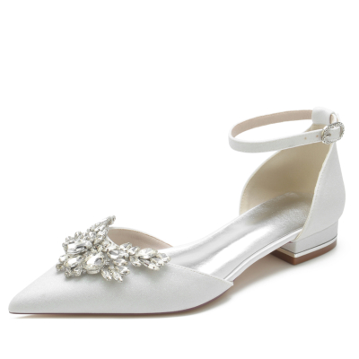 Zapatos planos blancos con purpurina para bodas Adornos enjoyados D'orsay Flat