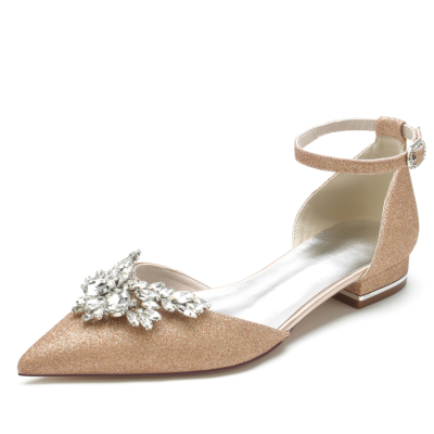 Zapatos planos con purpurina para bodas en champán Adornos enjoyados Planos D'orsay
