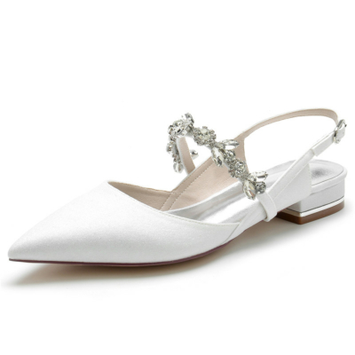 Zapatos planos sin espalda de diamantes de imitación con purpurina blanca