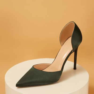 Zapatos de salón con punta en pico y tacón de aguja D'orsay de satén de boda verde