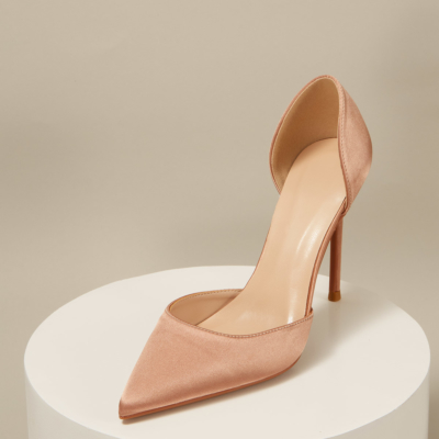 Zapatos de salón con punta en pico y tacón de aguja D'orsay de satén rosa para bodas