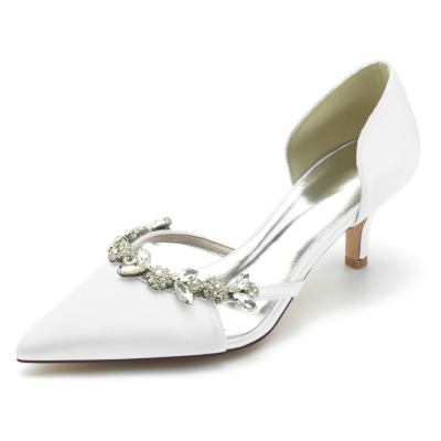 Bombas de diamantes de imitación de satén de boda blanca Zapatos D'orsay Tacones de gatito