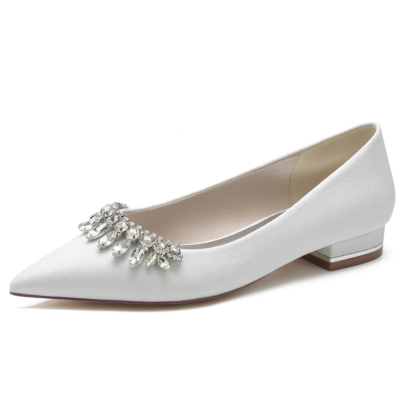 Zapatos planos con purpurina blanca para mujer Zapatos de boda con diamantes de imitación