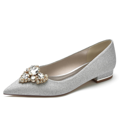 Zapatos de boda planos con diamantes de imitación y punta en punta con purpurina para mujer