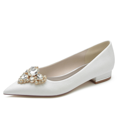 Zapatos de boda planos con diamantes de imitación y punta en punta con purpurina blanca para mujer