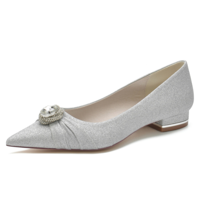 Zapatos planos de boda con diamantes de imitación y punta en punta con purpurina para mujer