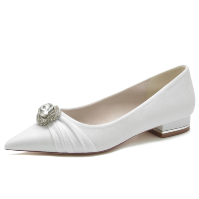 Zapatos planos de boda con diamantes de imitación y punta en punta con purpurina blanca para mujer