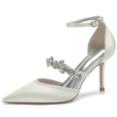 Zapatos de boda de tacón con correa en el tobillo y joyería de marfil para mujer