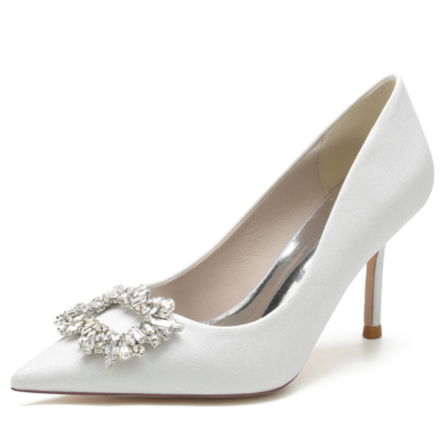 Zapatos de tacón con purpurina para fiesta de mujer con diamantes de imitación blancos