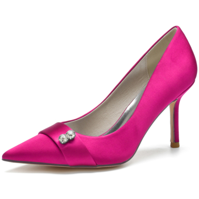 Zapatos de boda de tacón de aguja con punta en punta de satén rosa